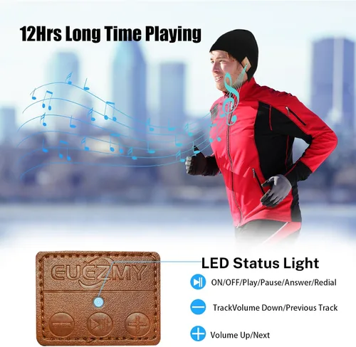 Miniatura 5 de Euezmy Gorro Bluetooth para hombre, gorro Bluetooth con auriculares, gorro de punto de invierno con música, cosas para hombres, regalos de Navidad