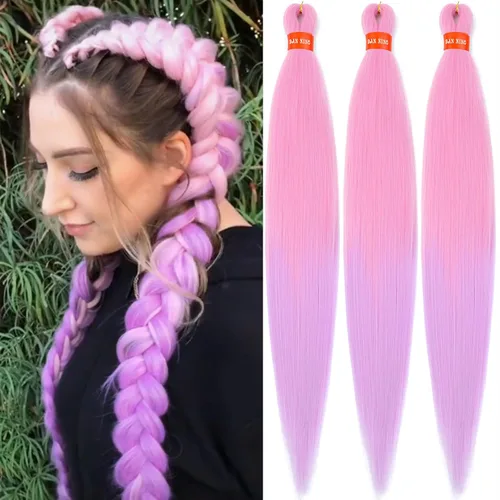 Miniatura 33 de Cabello trenzado preestirado ombré, extensiones de cabello trenzado sedoso, sin picazón, trenzas de cabello trenzado de ganchillo con textura Yaki