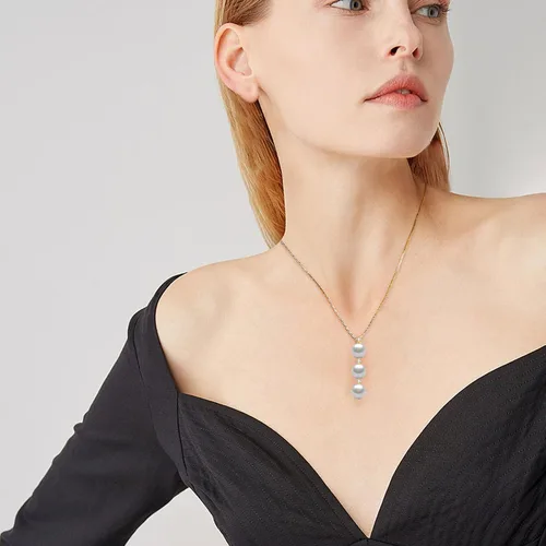 Miniatura 24 de Collar de perlas negras, blancas, doradas, grises para mujer, collar con colgante de plata esterlina, perlas cultivadas en agua salada auténticas