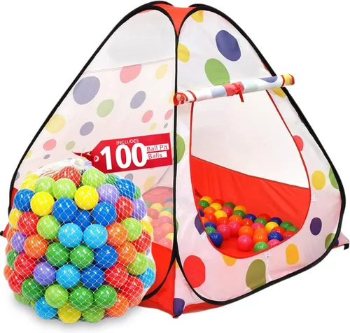 Miniatura 5 de Tienda de campaña para niños con 100 bolas – Pozo de bolas desplegable extragrande de 56 x 50 pulgadas – Casa de juegos para interiores y exteriores