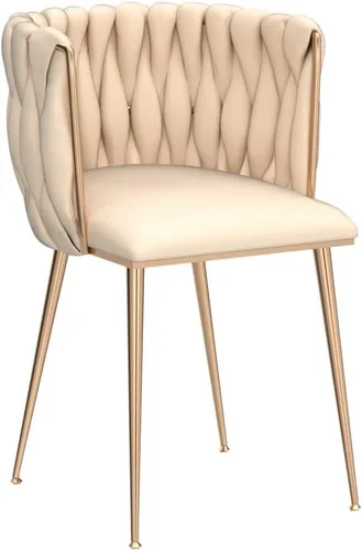 Miniatura 5 de Nrizc Juego de 2 sillas de comedor de terciopelo, sillas de comedor tapizadas tejidas con patas de metal dorado, sillas decorativas modernas