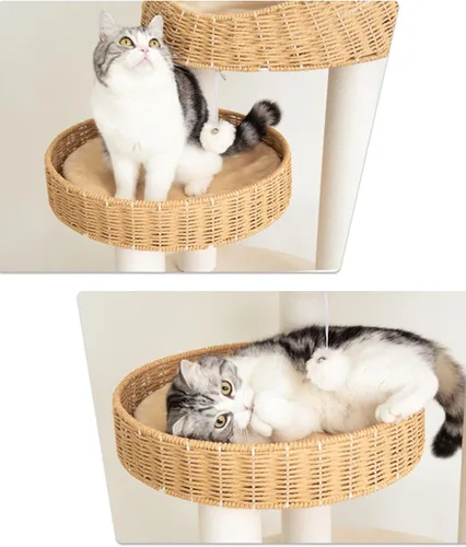 Miniatura 7 de Wood Cat Tree for Large Cats, 50'' Modern Indoor Cat Tower with Basket Beds, Cat Condo & Clear Hammock, Multi-Level Wooden Cat Furniture for Home