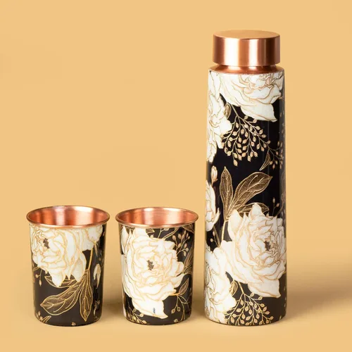 Miniatura 2 de Floral Copper Gift Bottle glass Set