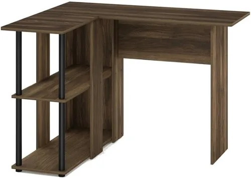 Miniatura 12 de Furinno Abbott - Escritorio en forma de L con estantería, color americano/cromado Americano/Cromo
