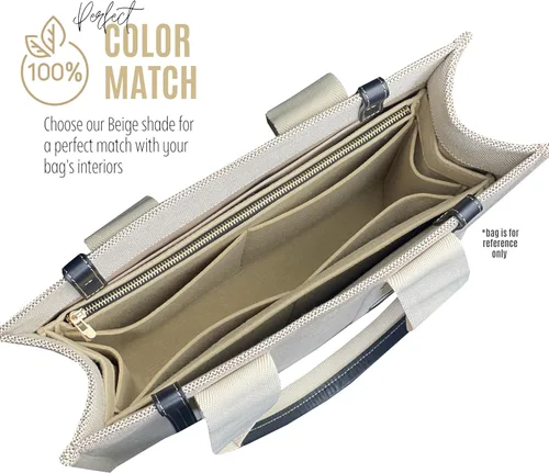 Miniatura 4 de Divitize - Organizador prémium compatible con el inserto de bolsa Chloe Woody, hecho a mano de doble capa para bolsa de madera mediana, 0.079 Beige