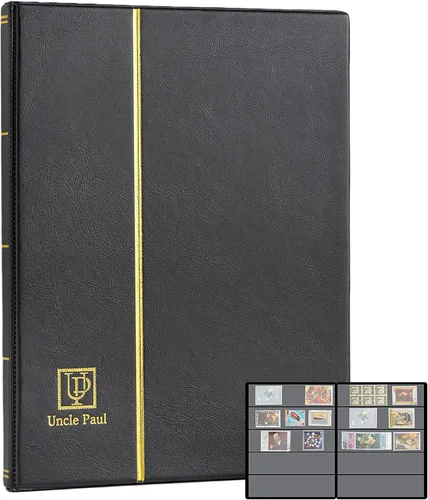 Miniatura 9 de Álbumes de sellos con 140 bolsillos, libros de stock con mangas de 1.378 x 7.756 in, 10 páginas negras de doble cara con cubierta negra acolchada