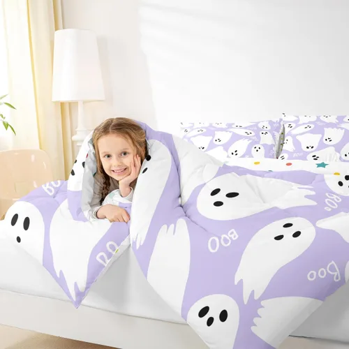 Miniatura 3 de Castle Fairy Juego de edredón de cama con temática de Halloween, tamaño Queen, juego de ropa de cama de microfibra súper suave estilo caricatura
