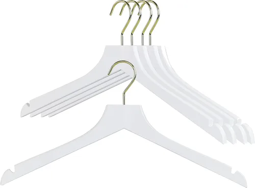 MAWA by Reston Lloyd, Percha de madera europea, percha recta de madera de haya con muescas para el hombro, gancho dorado giratorio, acabado blanco,