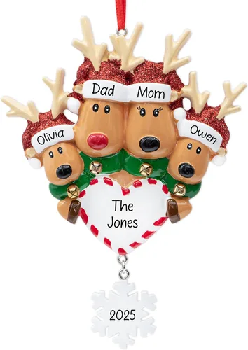 Miniatura 10 de Adorno navideño personalizado de familia de 3 renos 2026 Familia de ciervos Rodolfo para árbol de Navidad Recuerdo personalizado para padres