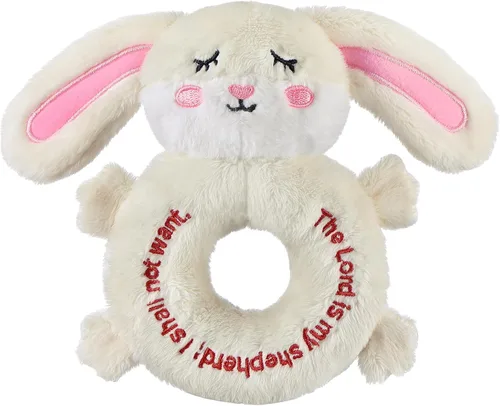 Karenhi Peluche beige de conejito pequeño animal de peluche rezando bautismo de felpa suave para acurrucarse, juguete de Dios bordado, regalos