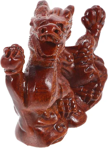 Miniatura 2 de Estatua de dragón chino de Feng Shui, escultura de madera de dragón, escultura de 3.9 in, figuras de animales de madera tallados pequeños, figuras