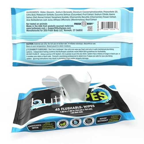 Miniatura 4 de ButtWIPES Toallitas desechables (1 paquete, 45 toallitas) – Toallitas desechables para adultos – Toallitas para glúteos a base de agua con aloe