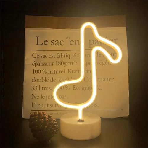 Miniatura 2 de Cartel de neón LED para interior, luz nocturna con base de soporte, funciona con batería/USB, luz decorativa de neón notas musicales