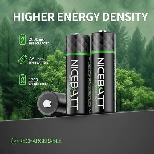 Miniatura 2 de NICEBATT Baterías AA recargables con cargador, 2800 mAh de alta capacidad baja autodescarga Ni-MH doble A, paquete de 8