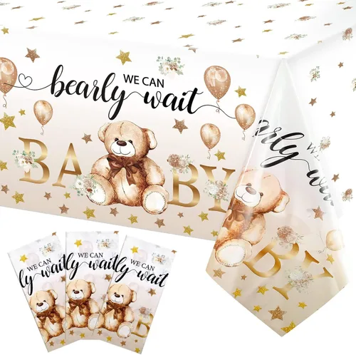 Capoda Paquete de 3 manteles de oso para baby shower, fundas rectangulares de plástico para decoración de fiesta de revelación de género, 54 x 108