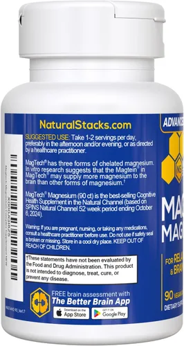 Miniatura 9 de Cápsulas de complejo de magnesio MagTech de Natural Stacks (90 Cápsulas). Mejoran la salud cerebral, detienen el envejecimiento cognitivo y ayudan a