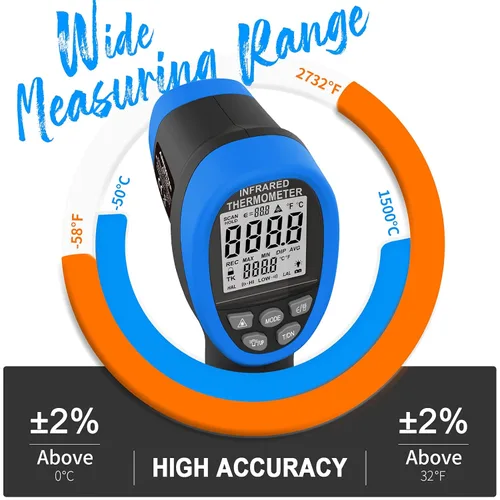 Miniatura 3 de AIOMEST Termómetro infrarrojo digital – Pistola de alta temperatura sin contacto AI-1500 Medidor de temperatura de pirómetro infrarrojo -58 ~ 2732 ℉