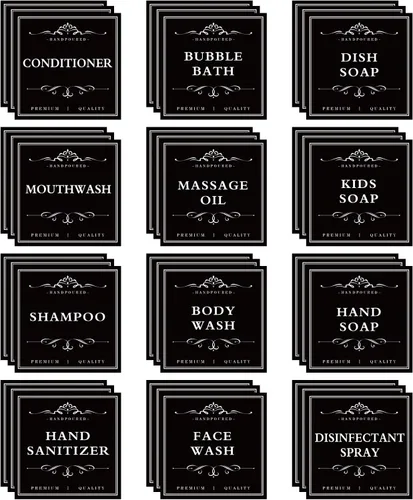 36 PCS Etiquetas Impermeables Impresas para Botellas de Champú y Acondicionador, Etiquetas Adhesivas de Organización para Dispensador de Jabón de