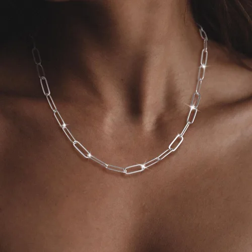 Miniatura 7 de MBW Collar de cadena de clip de plata para mujer, delicado collar de gargantilla de plata de ley para mujer, collar de eslabones simples, largos