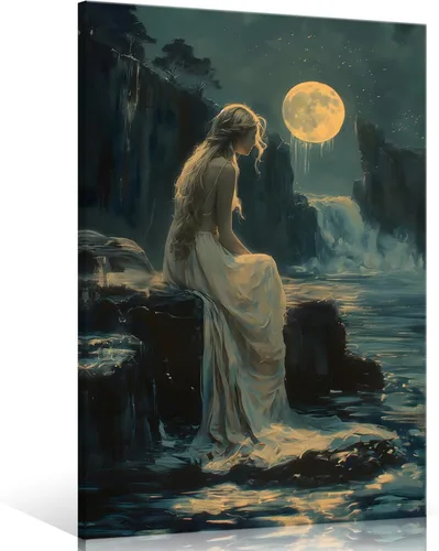 Miniatura 12 de Pintura retro de chica con estilo vintage en lienzo con estampado de rosas, póster estético antiguo, chica victoriana de estilo moody, arte de pared