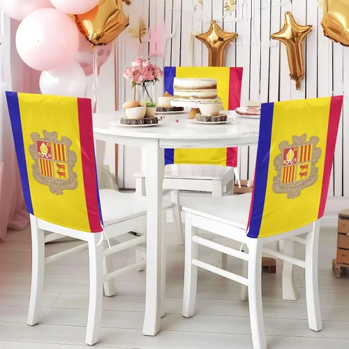 Miniatura 4 de Chair Covers Washable for Birthday Party Set of 6 Dining Room Seat Covers cubre sillas para comedor Flag of Andorra