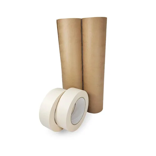Miniatura 16 de IDL Packaging Juego de papel de enmascaramiento y cinta, papel marrón de 18 pulgadas x 60 yardas (6 rollos) y cinta blanca de 1.41 pulgadas x 60