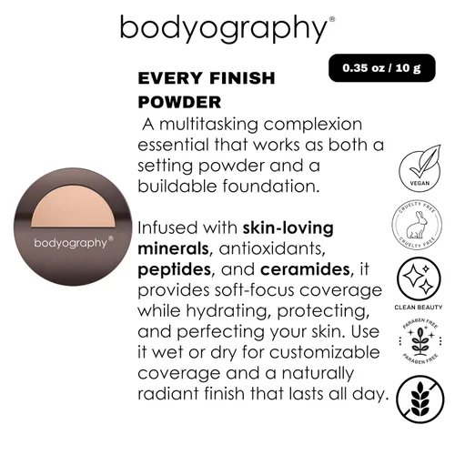 Miniatura 4 de Bodyography Every Finish - Polvo prensado microfino, medio ligero, polvo facial multiusos con ceramida 2 y dermaxyl, textura ligera y sedosa