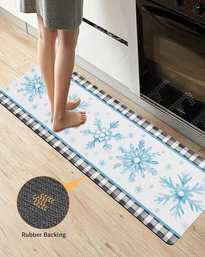 Miniatura 3 de Tapete de baño con diseño de copo de nieve azul para bañera, antideslizante, de secado rápido y absorbente, tierra de diatomeas, para fregadero