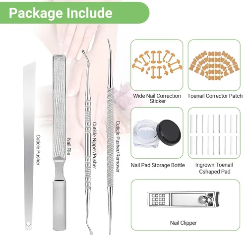 Miniatura 7 de Juego de corrector de uñas encarnadas con tiras correctoras, kit de herramientas profesionales para uñas de los pies, incluye tiras transpirables