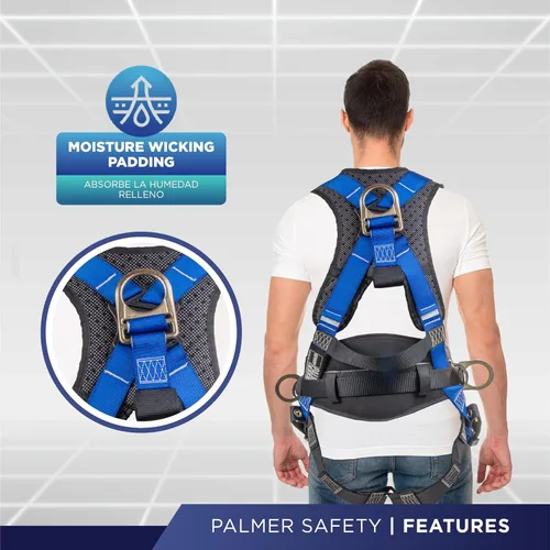 Miniatura 4 de Palmer Safety Hammerhead - Arnés de seguridad acolchado de 5 puntos, pecho QCB, correas de patas con hebilla de lengua, anillos en D traseros y Azul