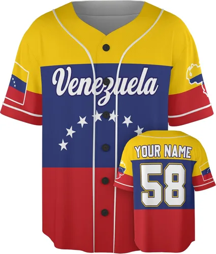 Miniatura 14 de Camiseta de béisbol personalizada de Venezuela - Camisetas deportivas personalizadas del orgullo Veneka con número de nombre, camisas de Beisbol
