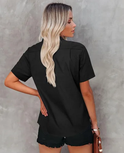 Miniatura 3 de Womens Short Sleeve Button Down Shirts Stretch Oxford Shirts Cotton Dress Shirt Collared Blouse Formal Work Tunic Tops