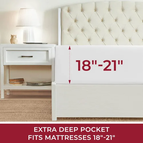 Miniatura 3 de Mellanni Sábana Bajera de Bolsillo Extra Profundo Queen - Sábanas de Cama de la Colección Icónica con Bolsillo Profundo de hasta 21 Pulgadas - 1102