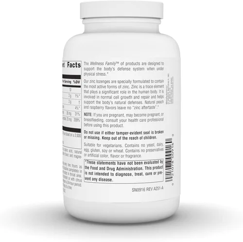 Miniatura 3 de Source Naturals Wellness Pastillas de zinc, apoyo inmunológico con sabor a melocotón y frambuesa, 23 mg - 120 pastillas