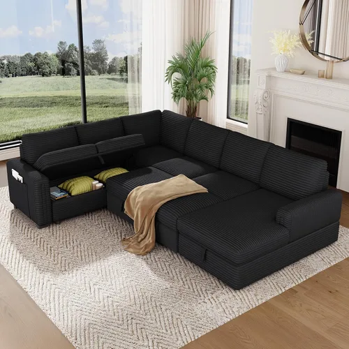 Miniatura 9 de Vesgantti Sofá Seccional Modular de 113.6" con Sofá Cama Extraíble, Sofá Cama en Forma de U de 7 Plazas con Chaise de Almacenamiento, Sofá Seccional