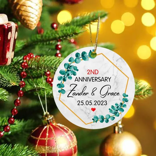 Miniatura 5 de Recuerdo personalizado para el segundo aniversario del señor y la fecha para pareja, adorno de aniversario de boda, decoración de árbol de Navidad