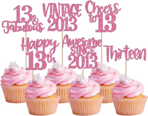 Miniatura 104 de Rsstarxi Paquete de 24 adornos para cupcakes vintage 2019 con purpurina negra para 5º cumpleaños, saludos a 5, cinco, 5, 5 fabulosos para cupcakes