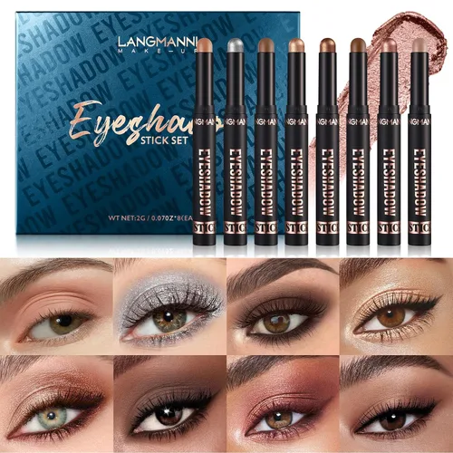 Miniatura 2 de LANGMANNI Juego de Regalo de 8 Barras de Sombra de Ojos en Crema Suave y Tersa, Color Tierra Mate + Barra de Contorno de Color Metal Brillante