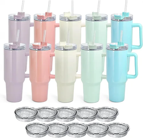 Miniatura 8 de AGH Vaso de sublimación de 40 onzas con asa y pajita, paquete de 4 vasos aislados de acero inoxidable, botellas de agua, vasos de viaje, color morado