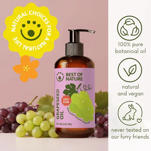 Miniatura 4 de Best of Nature Aceite corporal y masaje de semilla de uva 100% puro, sin perfume, ligero y no graso para cabello, piel, cara y aceite portador