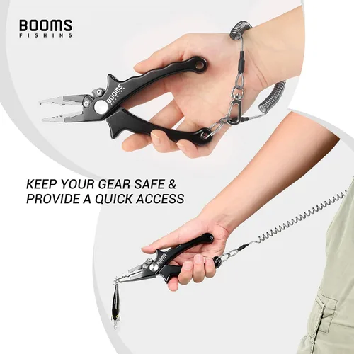 Miniatura 2 de Booms Fishing T4 cordón o cuerda de seguridad en espiral, Cuerda de alambre de acero interior con langosta, se expande hasta 59 pulgadas. 6PCS