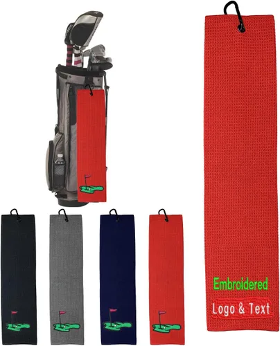 Miniatura 2 de Toalla de golf personalizada con bordado de lobo, toallas de golf con monograma para bolsas de golf con clip, toalla de golf personalizada para Rojo