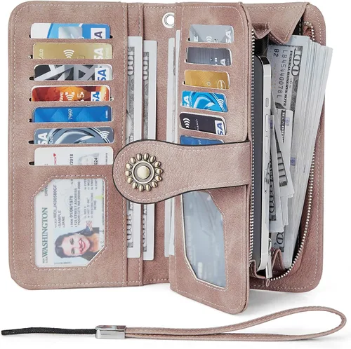 Miniatura 2 de BOSTANTEN Cartera de cuero genuino para mujer, de gran capacidad, cartera de mano con bloqueo RFID