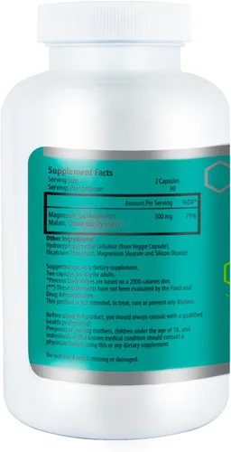 Miniatura 3 de Suplemento complejo de magnesio (glicinato, citrato y malato) – 180 cápsulas (suministro para 90 días) – 300 mg de magnesio por porción – Vegano