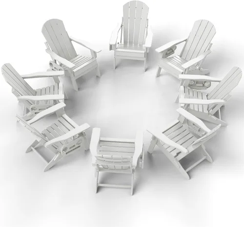 Miniatura 19 de NAVINE Juego de 4 sillas Adirondack ajustables con soporte para tazas, sillas para hoguera de polietileno de alta densidad para todo tipo de clima