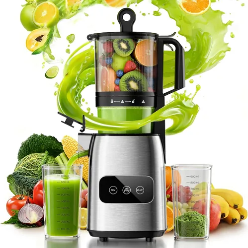 Kismile Exprimidor de prensa en frío, máquina exprimidora de canal de alimentación de 5.6 pulgadas de ancho, exprimidor de masticación lenta de 300