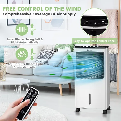 Miniatura 2 de COSTWAY Enfriador de aire evaporativo portátil para habitación, enfriador de aire para refrigeración y sueño con control remoto, temporizador de 7.5