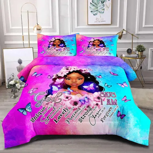 Miniatura 18 de Juegos de Edredón de Niña Negra Afroamericana Individual, Juego de Ropa de Cama Black Girl Magic, Juego de Edredón de Princesa, Juego de Cama