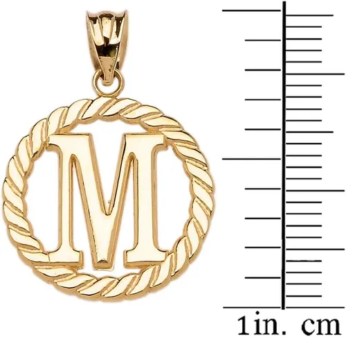 Miniatura 2 de Colgante de oro amarillo pulido de 14 quilates personalizado con inicial "A-Z" con círculo de cuerda