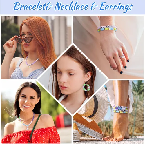 Miniatura 5 de Wuollgess Juego de 3500 cuentas de arcilla pastel para hacer pulseras, cuentas heishi de macarrón de polímero para joyas, kit de pulsera de amistad